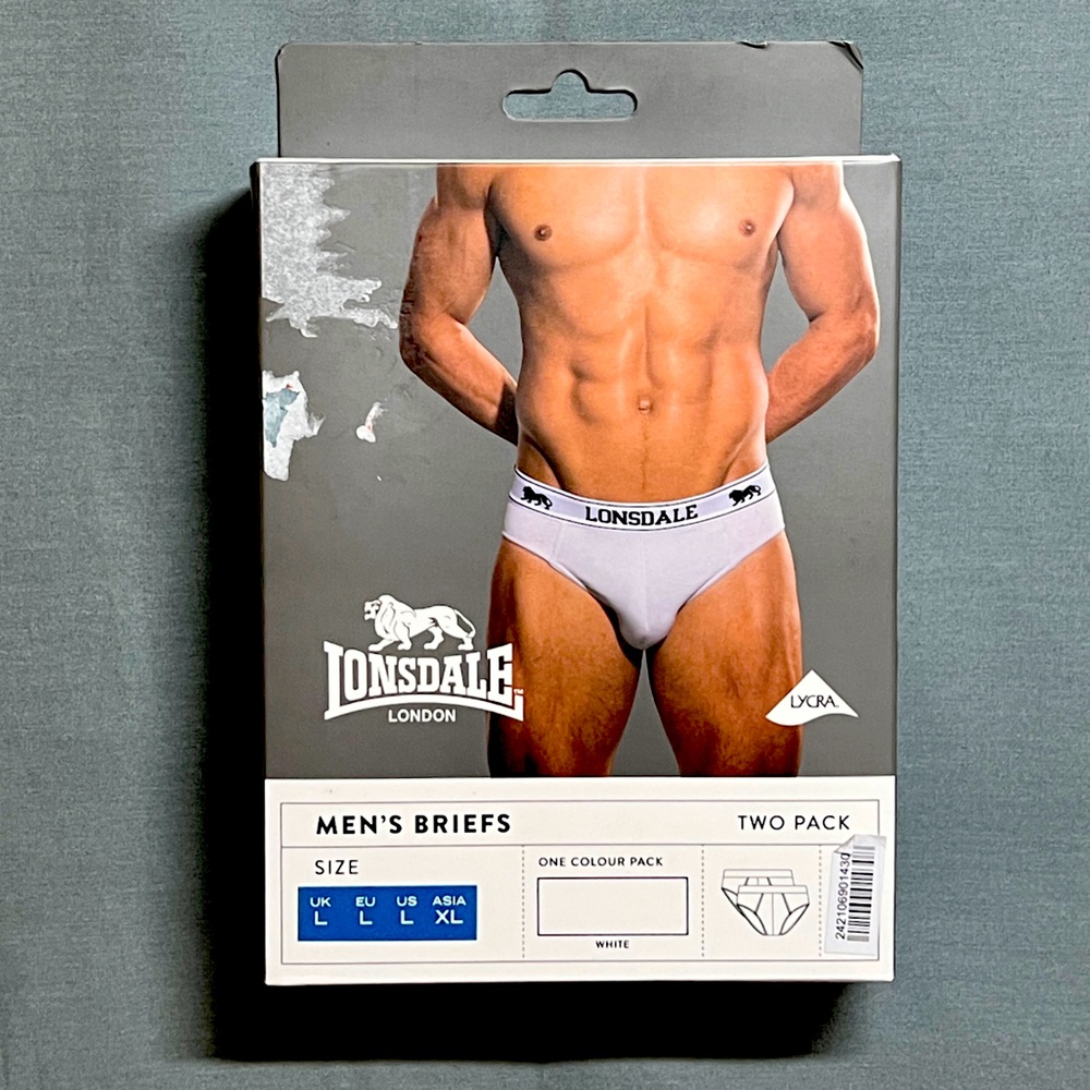 2-pack white Lonsdale briefs, size L